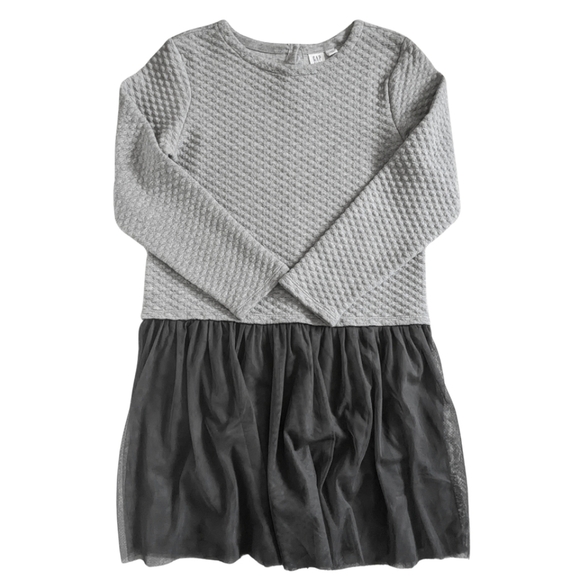 NWT Gap Kids Girl's size XXL Knit Sweater Dress Tulle Gray Long Sleeve Holiday - Picture 2 of 6